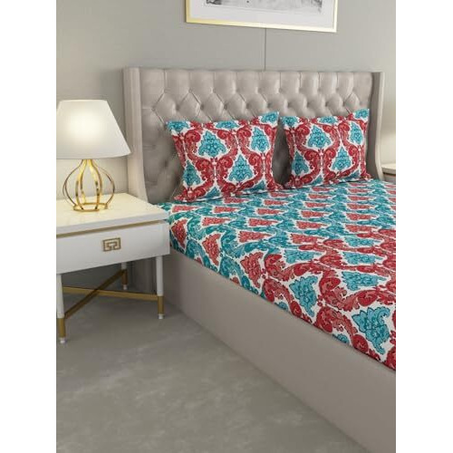 Raymond Home Avenue King Size Bedsheet 120 Tc, Cotton Rich Bedsheet With 2 Pillow Covers (King, Red)