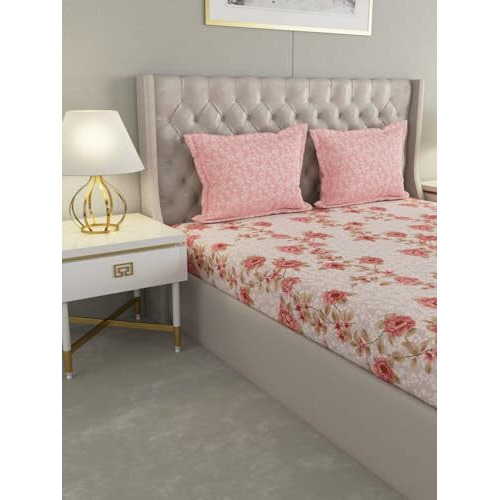 Raymond Home Mystique Double Bedsheet 110 Tc, Cotton Rich Bedsheet With 2 Pillow Covers (Queen, Peach)