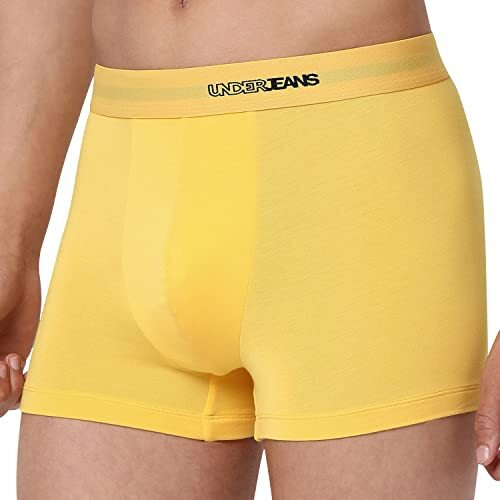 Underjeans By Spykar 90% Micromodal & 10% Spandex Yellow Trunk (Pack Of 1) Regular Fit (Ujnpts044 L)