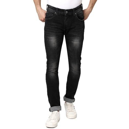 Spykar Men's Skinny Fit Low Rise Jeans Carbon Black