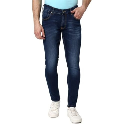 Spykar Men's Super Skinny Low Rise Jeans Mid Blue