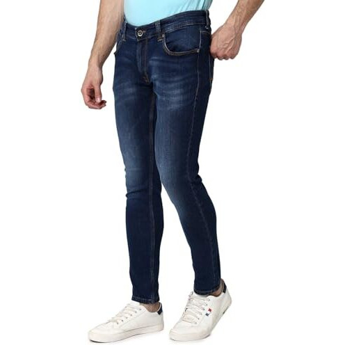 Spykar Men's Super Skinny Low Rise Jeans Mid Blue