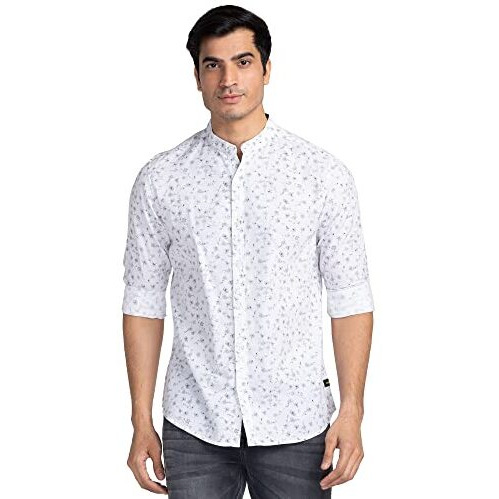 Spykar Men Printed Full Sleeve Slim Fit Shirt White