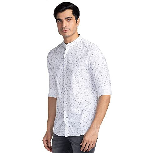 Spykar Men Printed Full Sleeve Slim Fit Shirt White