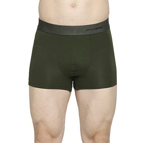 Underjeans Men Olive Cotton Blend Trunk Regular Fit Solid (Pack Of 1) (Ujnpts058 L)