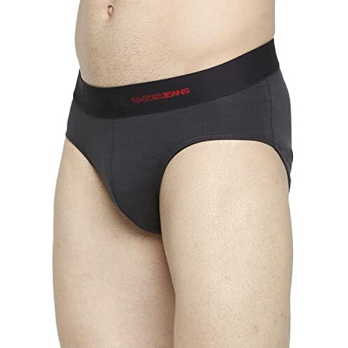 Underjeans Men Cotton Blend Dark Grey Brief Regular Fit Printed (Pack Of 1) (Ujnpbs057_Dk.Grey/Red_Xl)