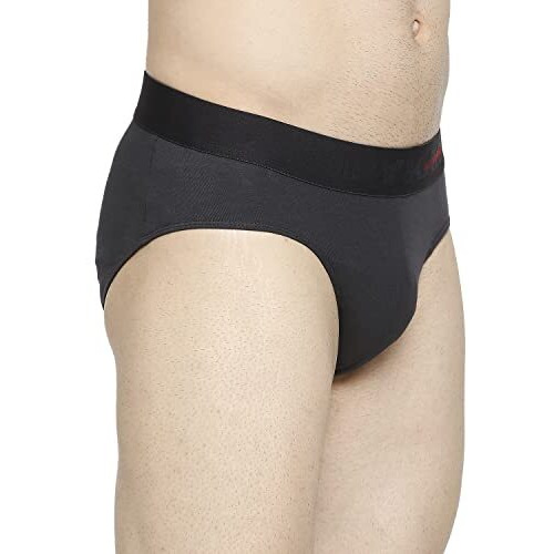 Underjeans Men Cotton Blend Dark Grey Brief Regular Fit Printed (Pack Of 1) (Ujnpbs057_Dk.Grey/Red_Xl)