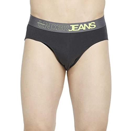 Underjeans Cotton Blend Men Premium Yellow & Darkgrey Pack Of 2 Regular Fit Solid Brief (Ujepbc055Yellowdkgrey Dk.Grey_L)