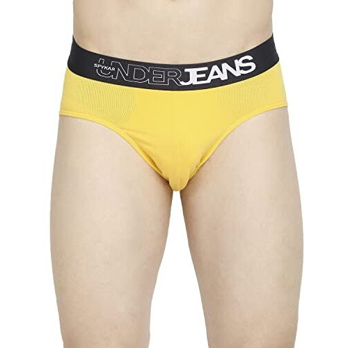 Underjeans Cotton Blend Men Premium Yellow & Darkgrey Pack Of 2 Regular Fit Solid Brief (Ujepbc055Yellowdkgrey Dk.Grey_L)