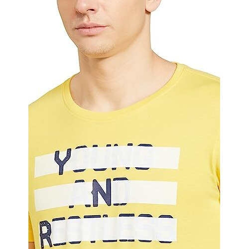 Spykar Men Printed Half Sleeve Slim Fit T-Shirt Yellow