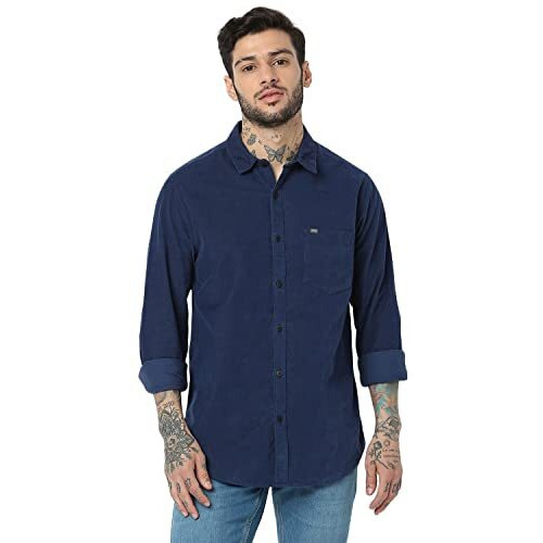 Spykar Men Solid Full Sleeve Slim Fit Shirt Indigo Blue