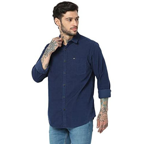 Spykar Men Solid Full Sleeve Slim Fit Shirt Indigo Blue