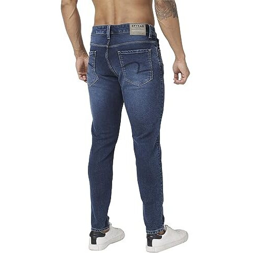 Spykar Men Dark Blue Cotton Stretch Slim Fit Tapered Length Clean Look Mid Rise Jeans (Kano)