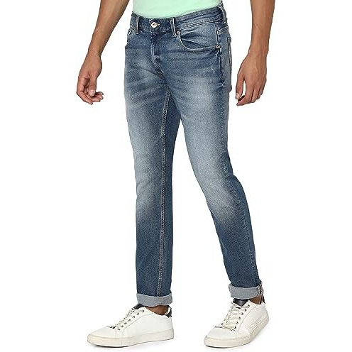 Spykar Men Light Blue Cotton Regular Fit Narrow Length Clean Look Mid Rise Stretchable Jeans (Rover)