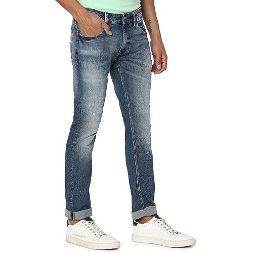 Spykar Men Light Blue Cotton Regular Fit Narrow Length Clean Look Mid Rise Stretchable Jeans (Rover)