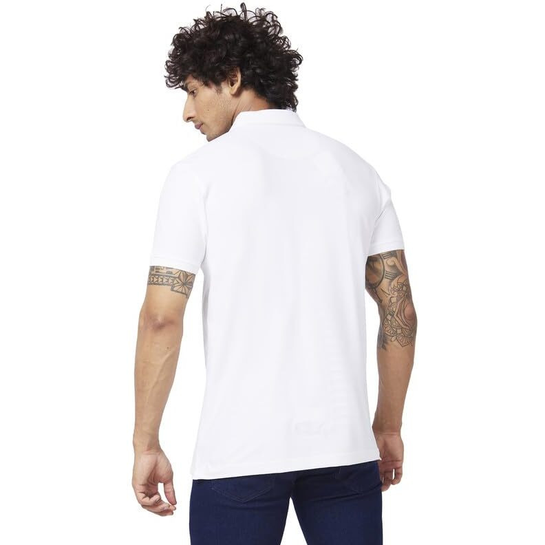 Spykar Men White Blended Slim Fit Half Sleeve Polo Neck Printed Tshirt