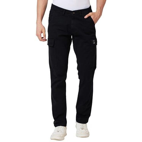 Spykar Men Solid Regular Fit Mid Rise Cargos Black, 32