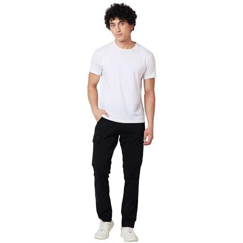 Spykar Men Solid Regular Fit Mid Rise Cargos Black, 32