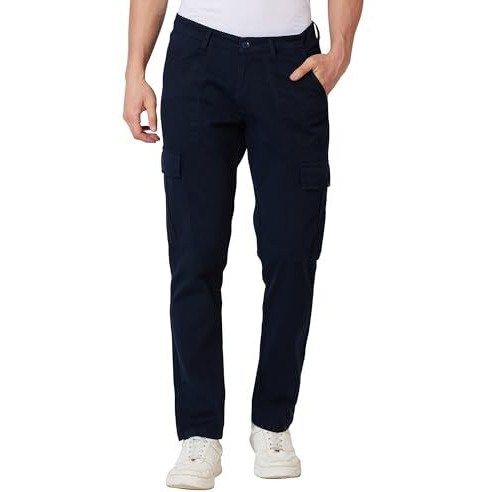 Spykar Men's Cargo || Regular Fit Cargo Pants || Cotton Cargos Navy Blue