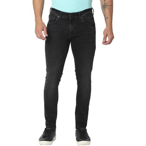 Spykar Men's Kano Slim Fit Mid Rise Jeans (Ankle Length) Charcoal Black, 32