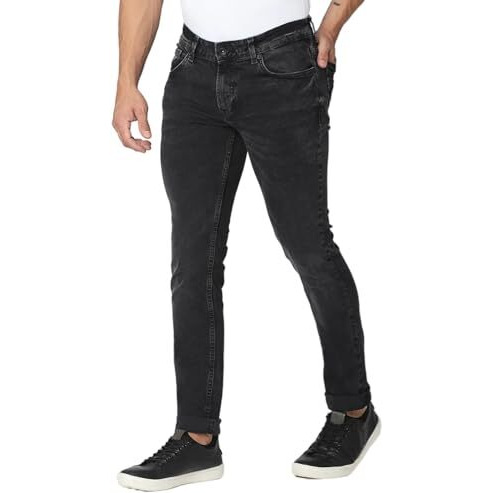Spykar Men's Skinny Fit Low Rise Jeans Charcoal Black