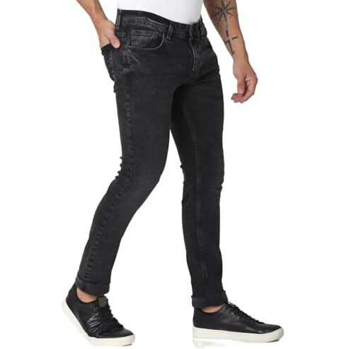Spykar Men's Skinny Fit Low Rise Jeans Charcoal Black
