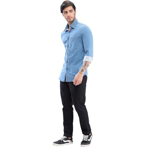 Spykar Full Sleeve Slim Fit Indigo Blue Shirts For Men (Size L)-Mshd2Bd042-Light Blue