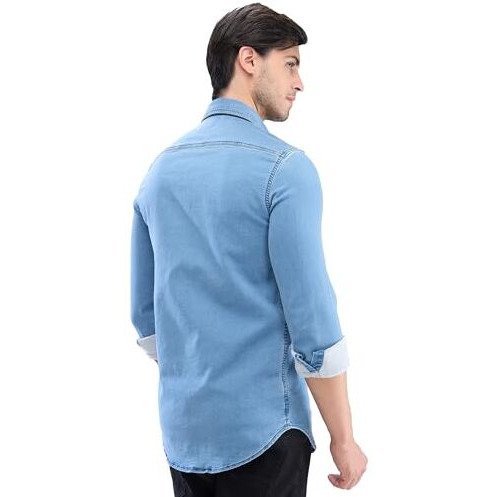 Spykar Full Sleeve Slim Fit Indigo Blue Shirts For Men (Size L)-Mshd2Bd042-Light Blue