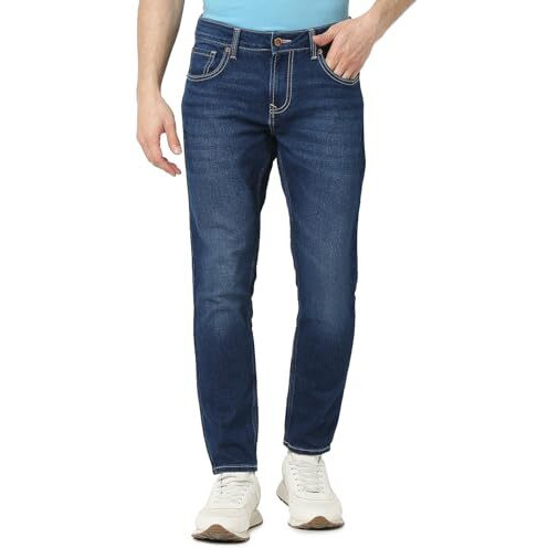 Spykar Men's Kano Slim Fit Mid Rise Jeans (Ankle Length), Blue, 34