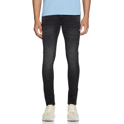 Spykar Men's Super Skinny Low Rise Jeans Charcoal Black