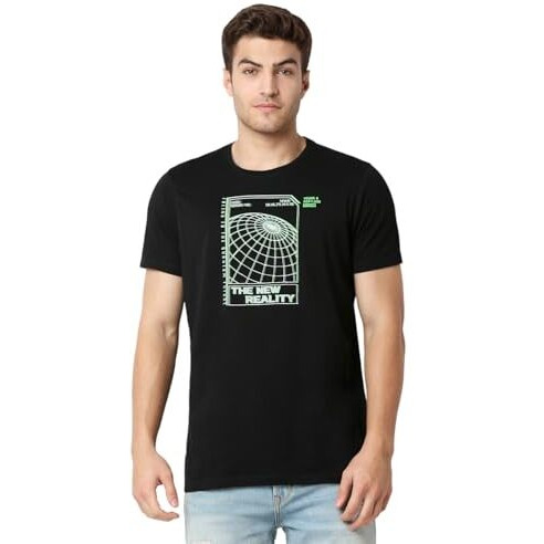 Spykar Men Black Slim Fit Solid Casual T-Shirt (Size L)-Emktcp1Bd004-Black
