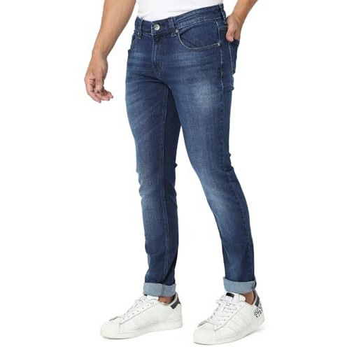 Spykar Men's Skinny Fit Low Rise Jeans Dark Blue