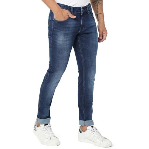 Spykar Men's Skinny Fit Low Rise Jeans Dark Blue