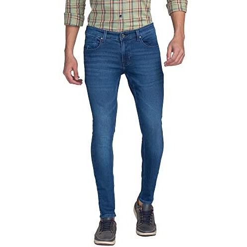 Spykar Men's Super Skinny Low Rise Jeans Mid Blue