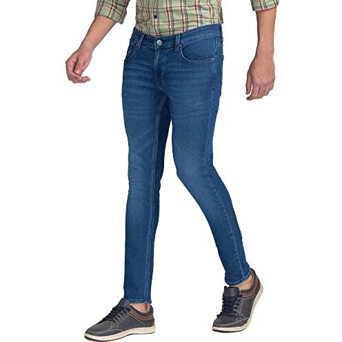 Spykar Men's Super Skinny Low Rise Jeans Mid Blue