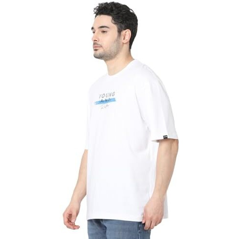 Spykar Men White Loose Fit Solid Casual T-Shirt (Size M)-Eswmtft2Bd12-White