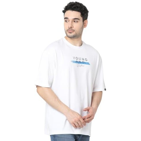 Spykar Men White Loose Fit Solid Casual T-Shirt (Size M)-Eswmtft2Bd12-White