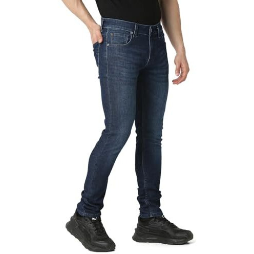 Spykar Men Blue Skinny Fit Low Rise Casual Jeans (Size 32)-Emdskn2Bd011-Dark Blue