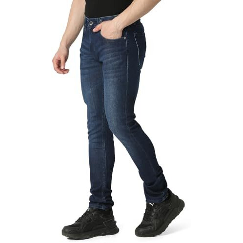 Spykar Men Blue Skinny Fit Low Rise Casual Jeans (Size 32)-Emdskn2Bd011-Dark Blue