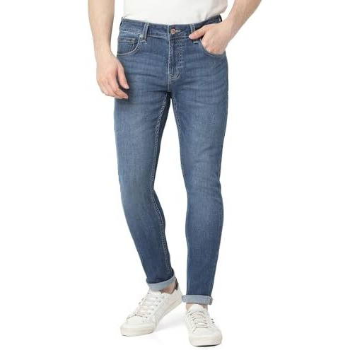Spykar Men Blue Slim Fit Low Rise Casual Jeans (Size 32)-Emdss2Bd010-Mid Blue
