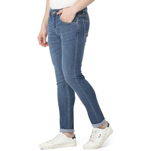 Spykar Men Blue Slim Fit Low Rise Casual Jeans (Size 32)-Emdss2Bd010-Mid Blue