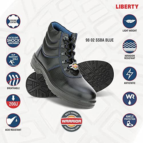 Liberty Warrior 98-02-Ssba High Ankle Safety Shoes For Men, Steel Toe, Light Weight, Black, Sizes-5Uk-11Uk