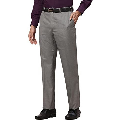 Park Avenue Men's Pleatless Smart Fit Medium Grey Formal Trouser