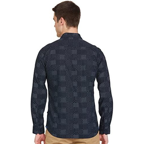 Parx Men's Cotton Print Slim Shirt (Xmss08579-B8_Blue S)