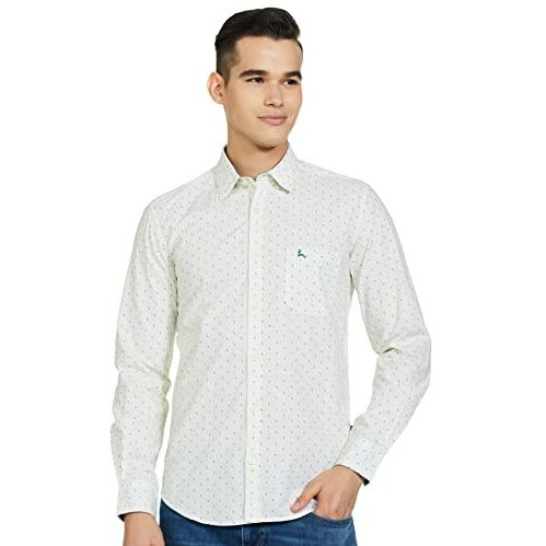 Parx Cotton Men's Print Slim Shirt (Xmss08582-N2_Green M)