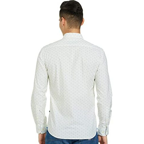 Parx Cotton Men's Print Slim Shirt (Xmss08582-N2_Green M)