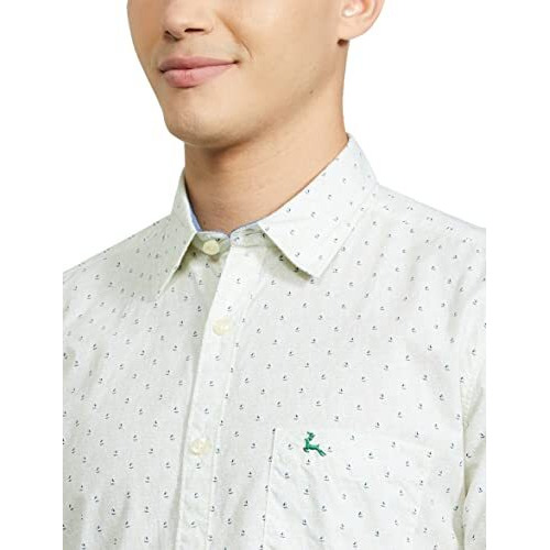 Parx Cotton Men's Print Slim Shirt (Xmss08582-N2_Green M)