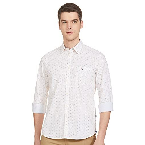 Parx Men's Cotton Print Slim Shirt (Xmss08582-Y2_Yellow M)