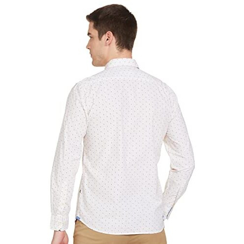 Parx Men's Cotton Print Slim Shirt (Xmss08582-Y2_Yellow M)