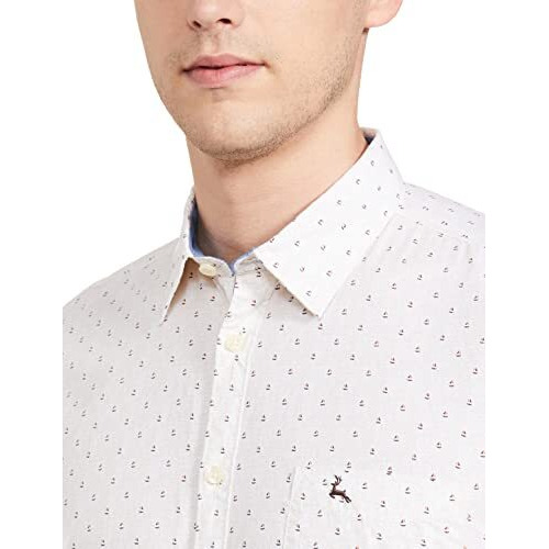 Parx Men's Cotton Print Slim Shirt (Xmss08582-Y2_Yellow M)